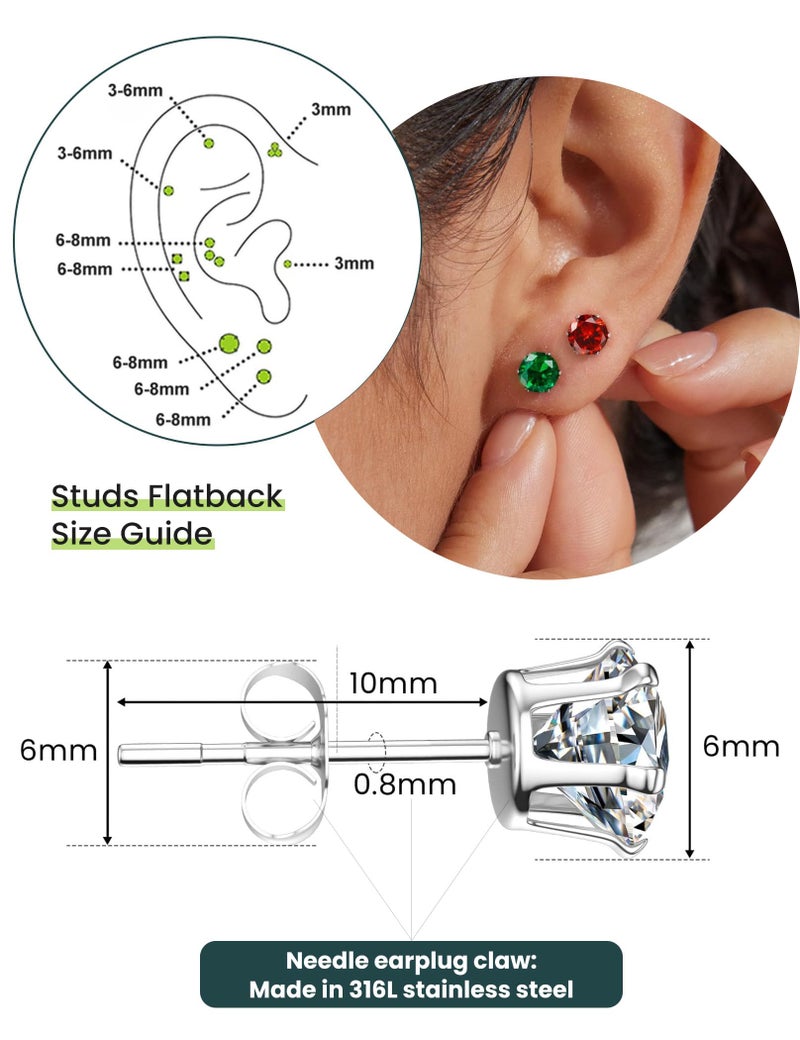 WSSXC 12 Pairs Hypoallergenic Surgical Steel Studs â€“ 12-Color Cubic Zirconia Earrings for Women & Men" - Image 5